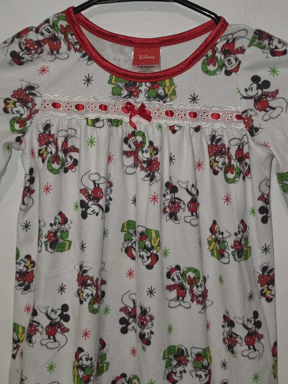 Disney Classic Girls' White Mickey Minnie Mouse Holiday Ruffle Nightgown Size 4 - Picture 2 of 6